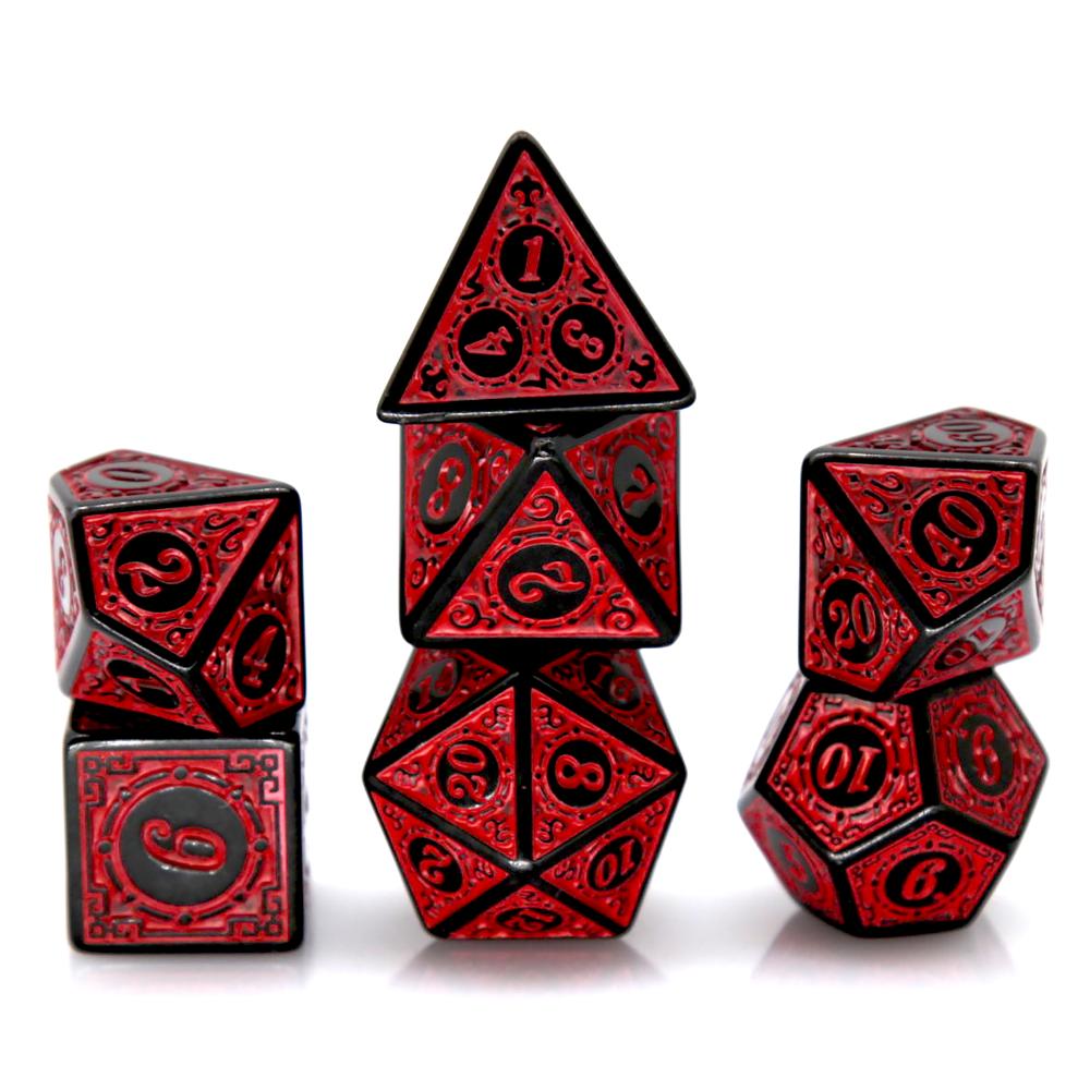 Board Game Rpg - 7-częściowy zestaw czarno-czerwonych akrylowych kości wielościeniowych